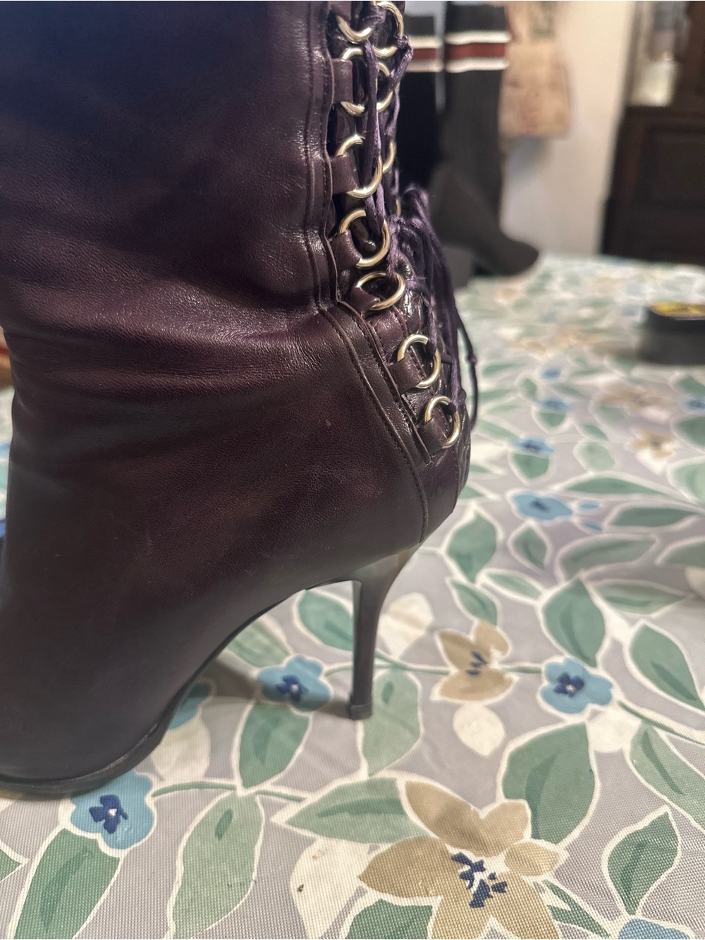 Pointed Toe Stiletto Ankle Boots in Plum - Picture 7 of 10